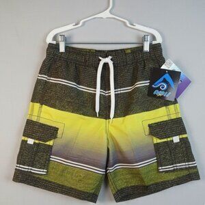 LAST ONE Boys 5-6 lime green gray swim trunks lined 2 pockets